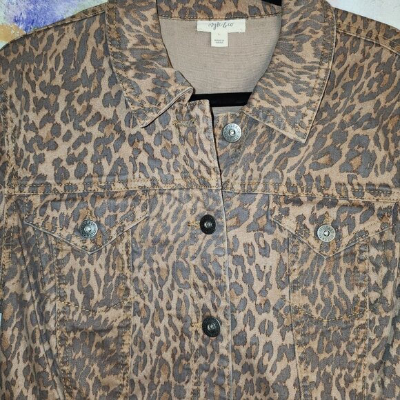 Style & Co Brown/Black Leopard Print Denim Jacket - Picture 3 of 10